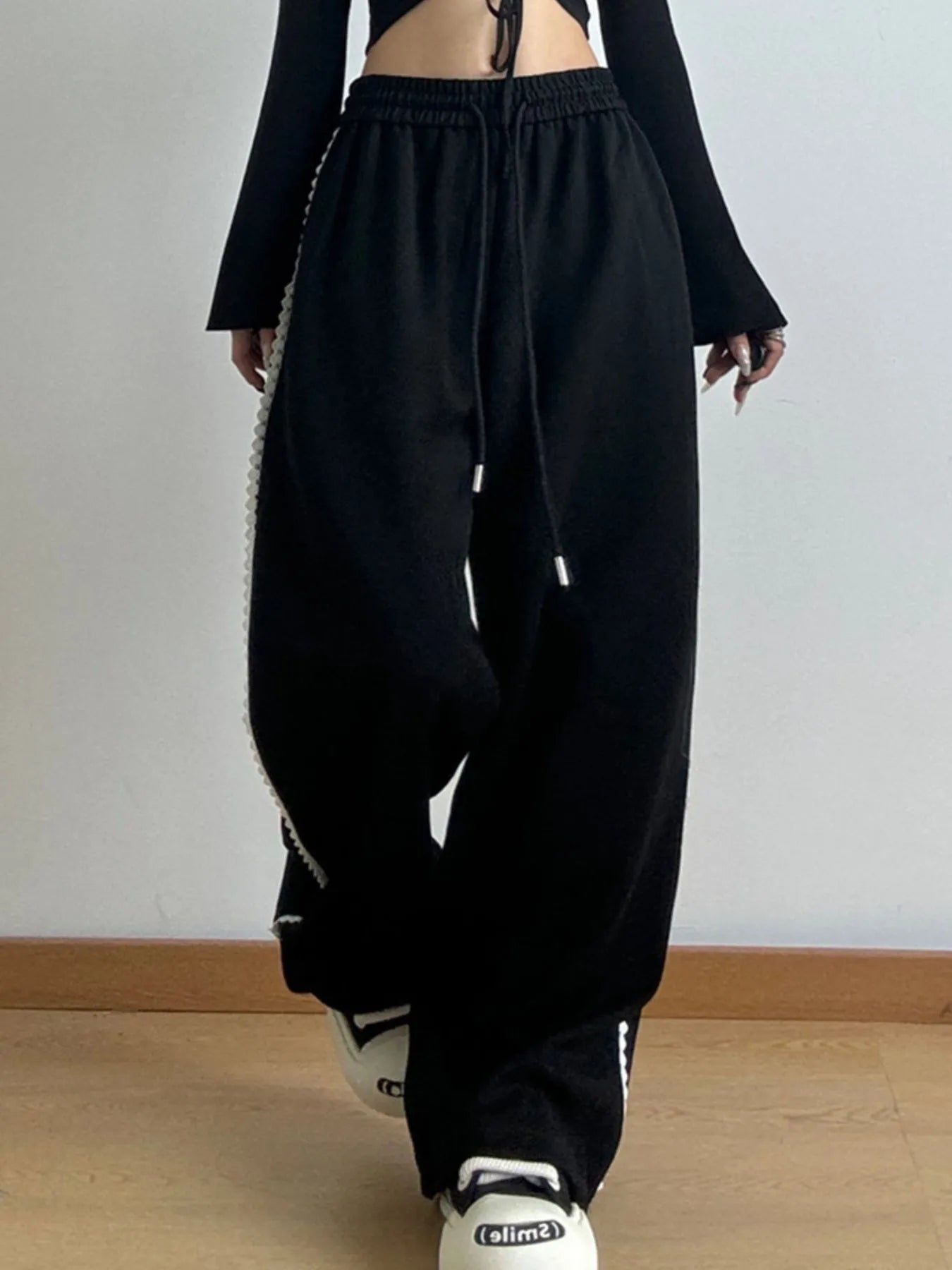 Loose Fit Wide Leg Casual Drawstring Pants