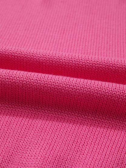 Contrast Crew Neck Pearled Decor Drop Shoulder Knit Sweater