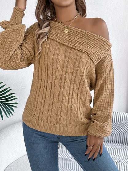 Off-Shoulder Cable Knit Sweater