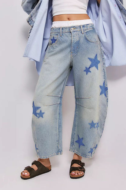 Contrast Star Wide Leg Jeans Light
