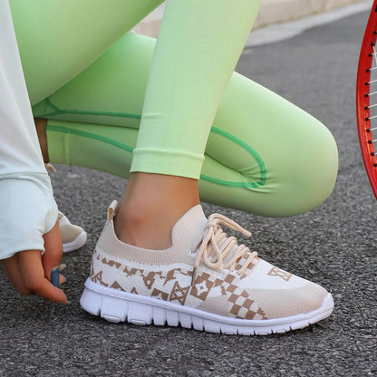 Breathable Mesh Lace Up Sneakers Beige