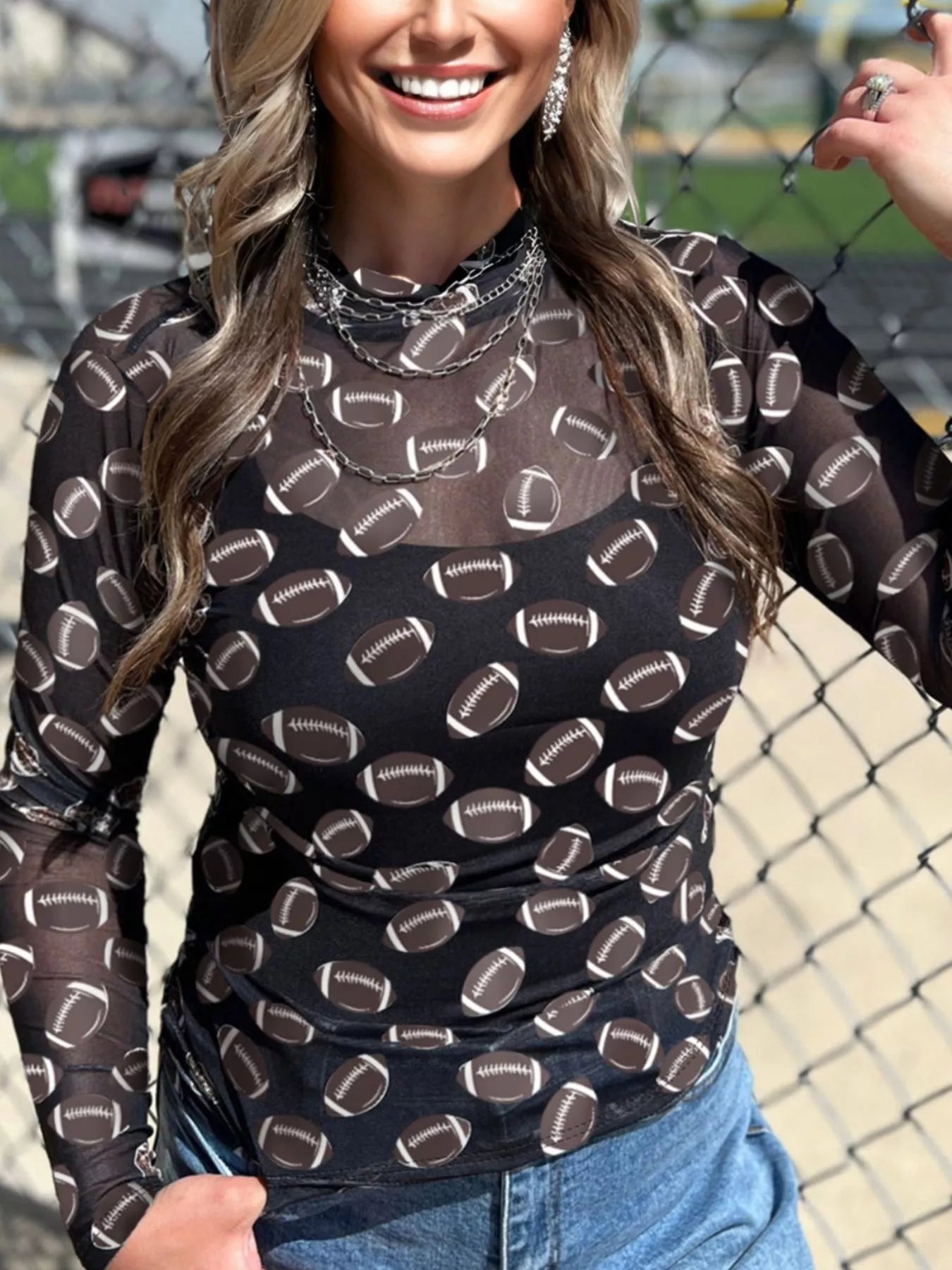 Game Day Mesh Sheer Long Sleeve Top