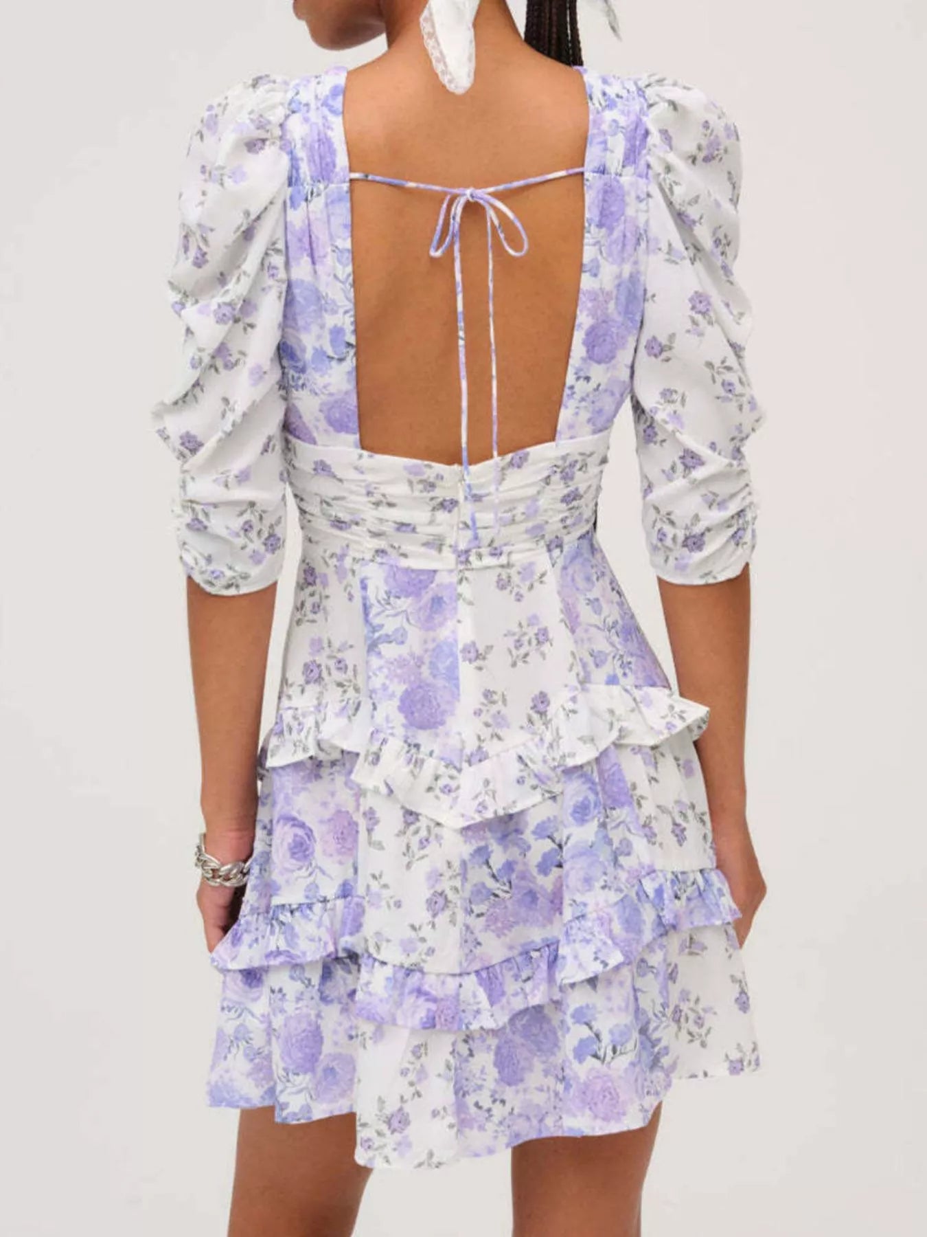 Ruffled Floral Print Half Sleeve Dress