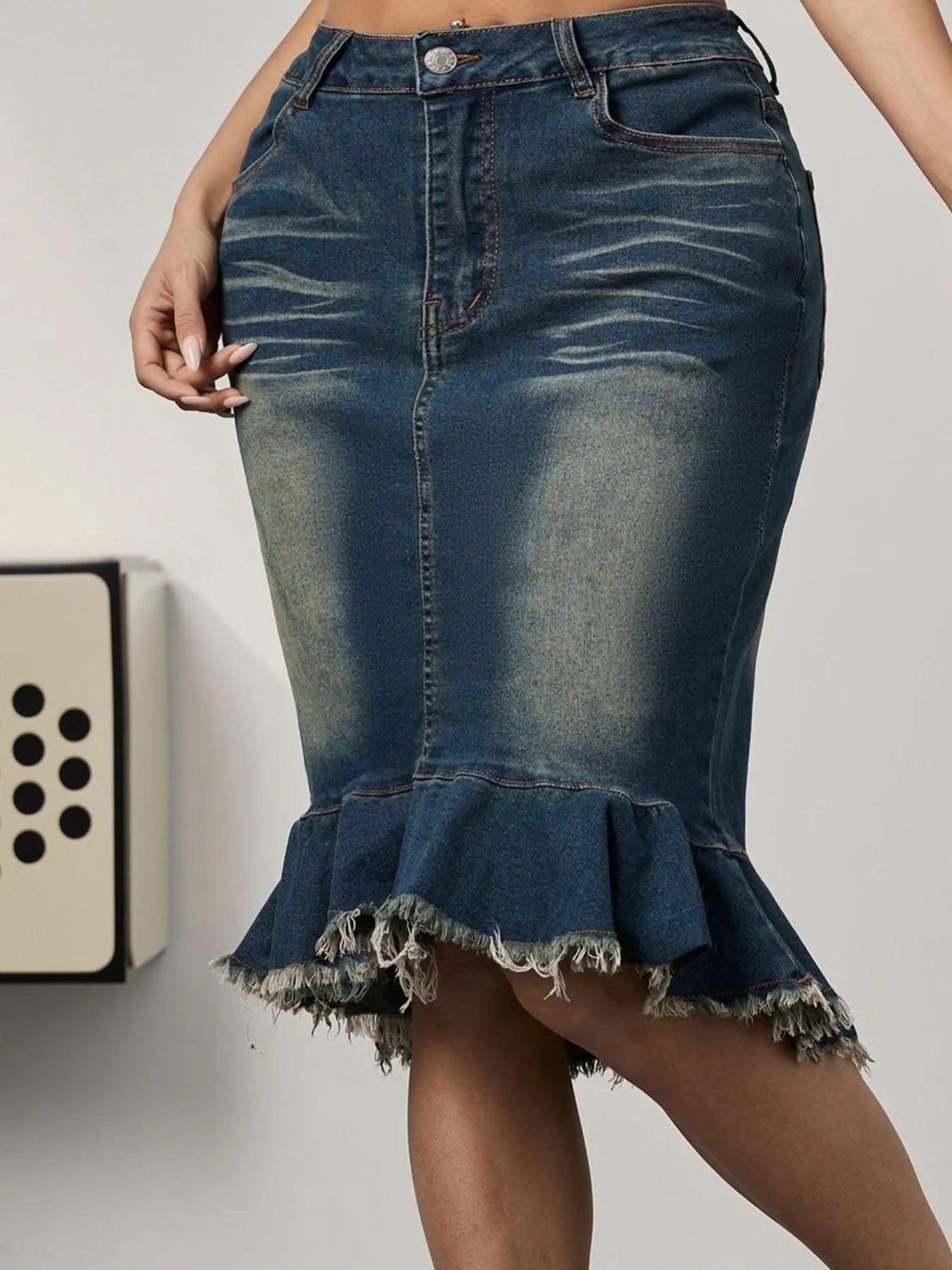 Raw Hem Mermaid Denim Skirt