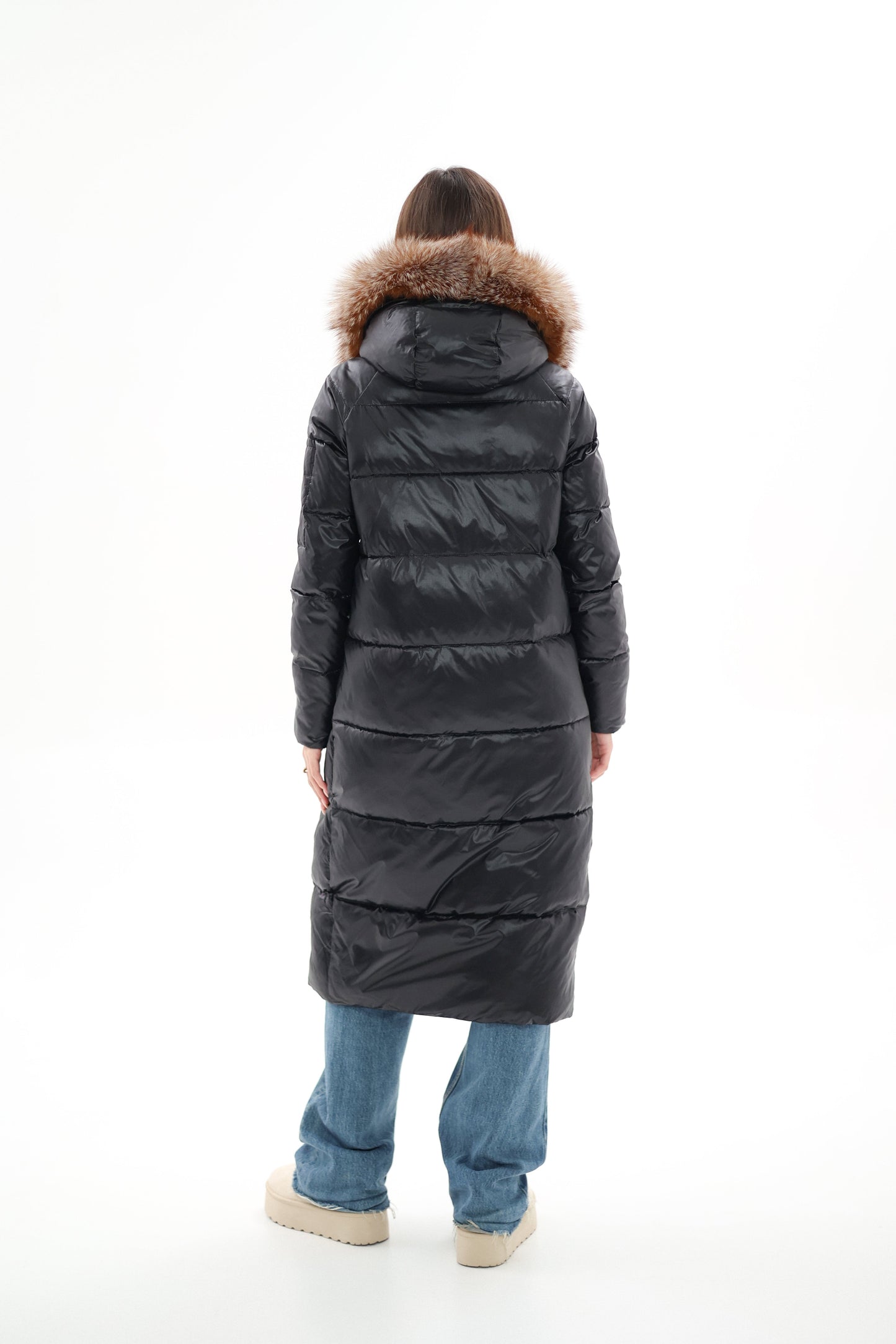 Genuine Silver Fox Fur Alternative Down Fill Coat