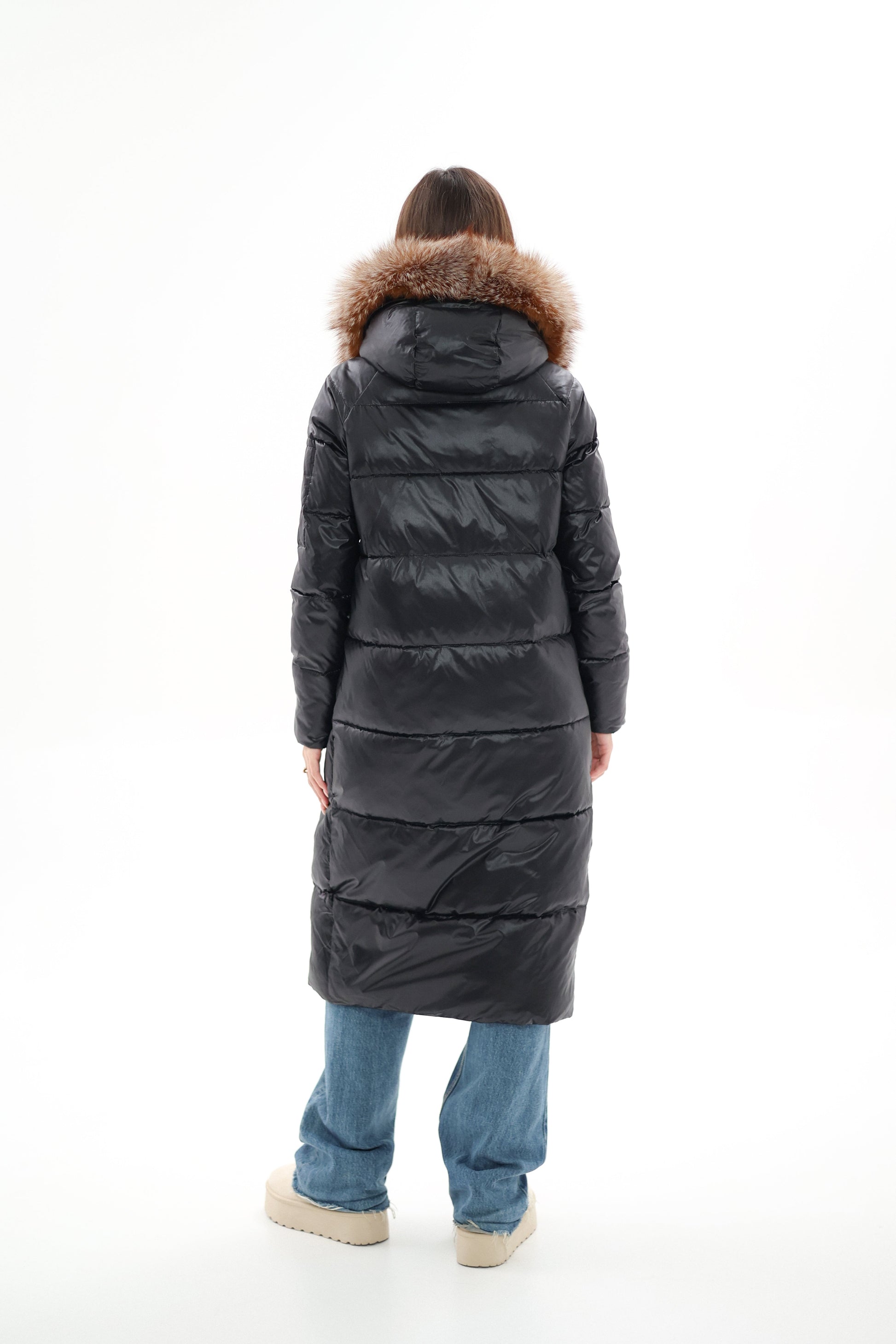 Genuine Silver Fox Fur Alternative Down Fill Coat