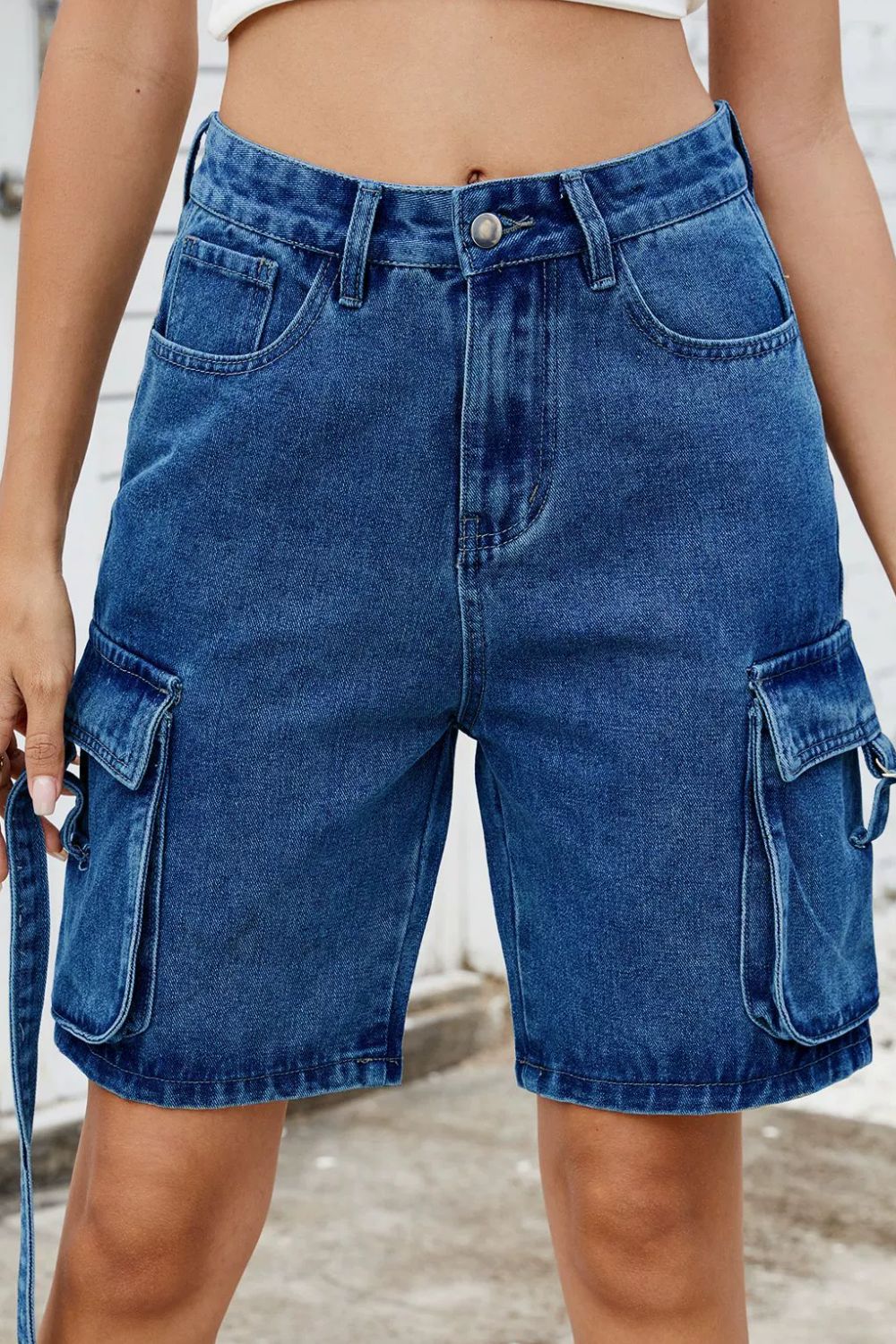 Washed Cargo Denim Shorts Blue