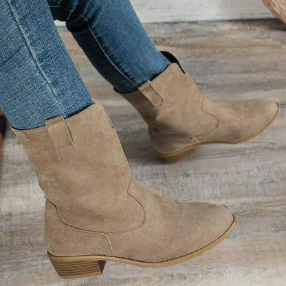 Suede Block Heel Western Boots