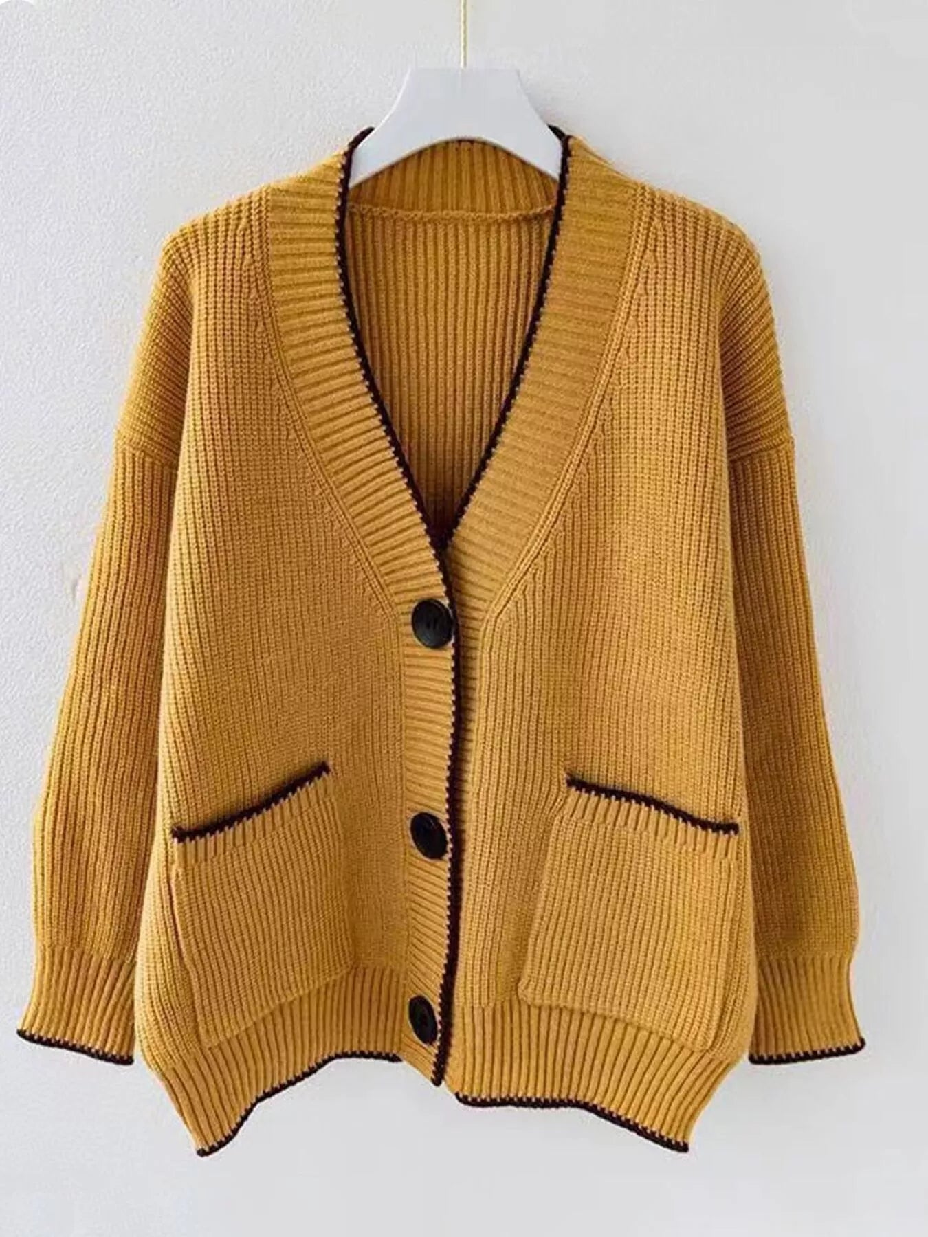 Pocketed Button Down Cardigan Yellow