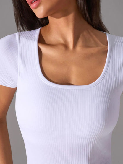 Square Neck Active T-Shirt with Detachable Chest Pads