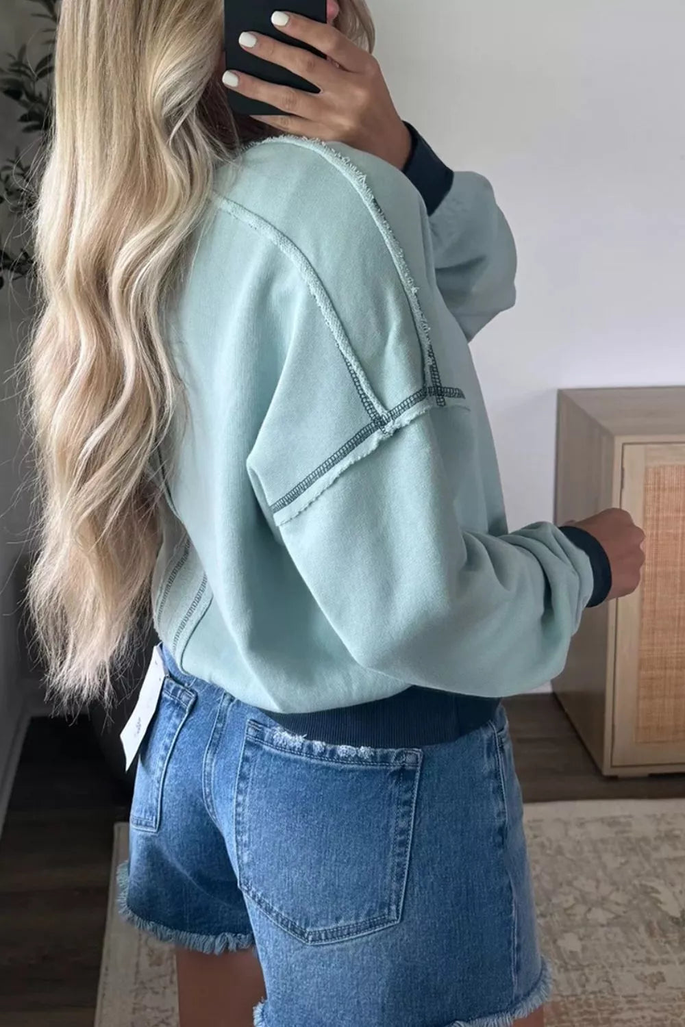 Exposed Seam Cropped Sweatshirt