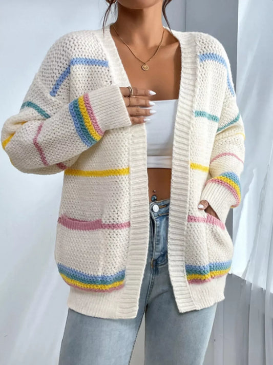 Striped Knit Open Front Cardigan