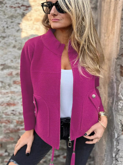 Full Size Zip-Up Long Sleeve Outerwear Plus Size Hot Pink