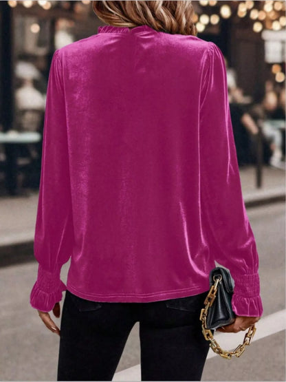Velvet Ruffle Trim Blouse