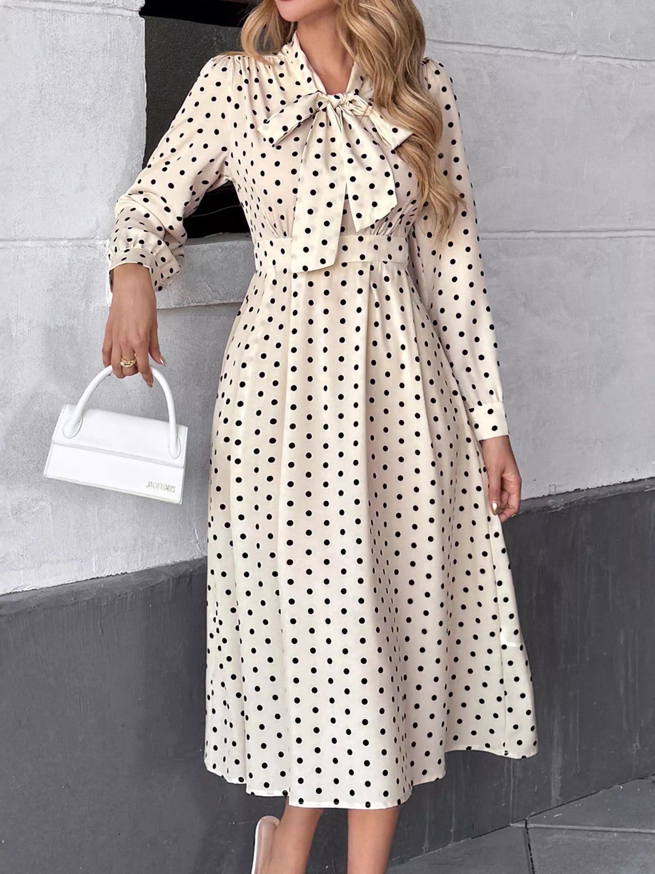 Tie Front Polka Dot Dress Ivory
