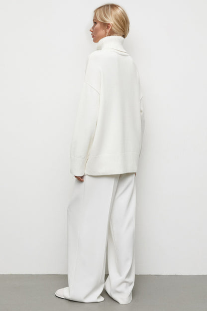 Back To School Sweater - Basic Bae Turtleneck Dropped Shoulder Long Sleeve Sweater