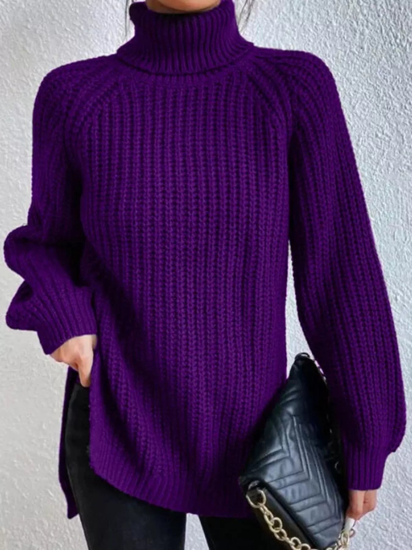 Full Size Turtleneck Long Sleeve Sweater Plus Size Purple