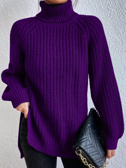 Full Size Turtleneck Long Sleeve Sweater Plus Size Purple
