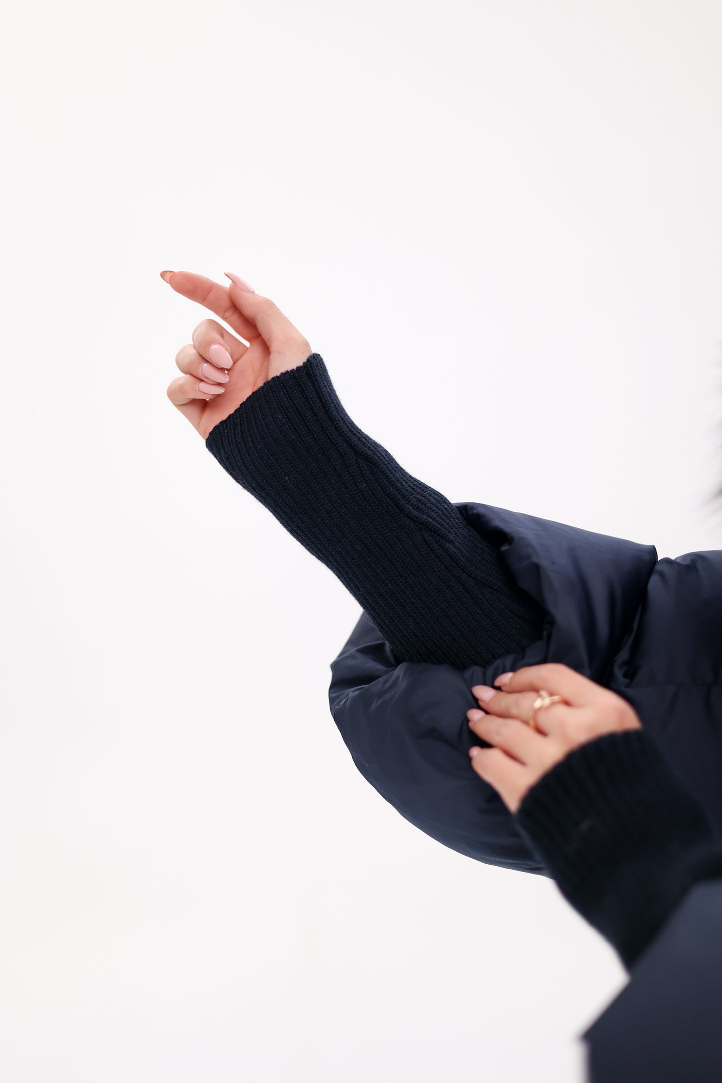 Genuine Fox Fur Trim Down Coat in Royal Blue