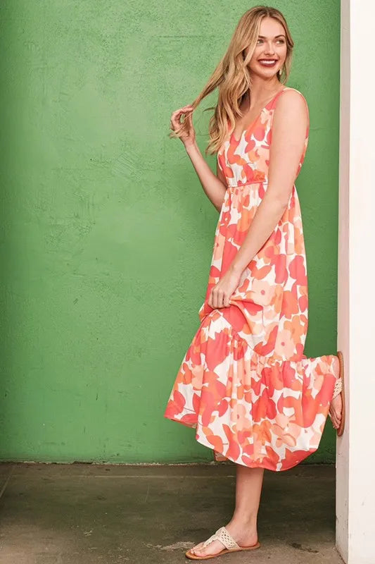 Lime 'N' Chili Sleeveless Floral Print V-Neck Midi Dress