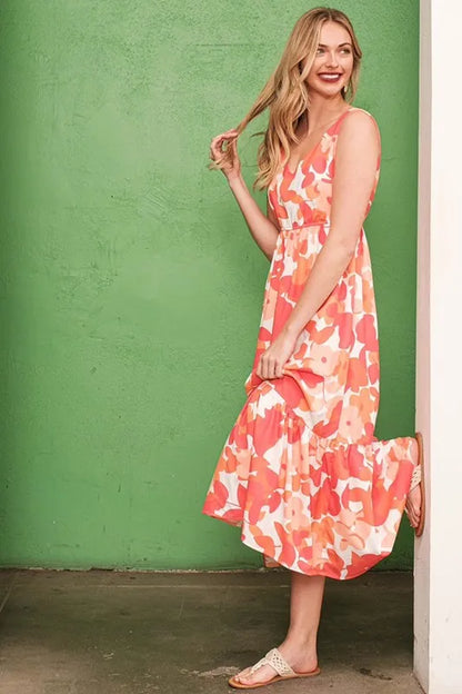 Lime 'N' Chili Sleeveless Floral Print V-Neck Midi Dress