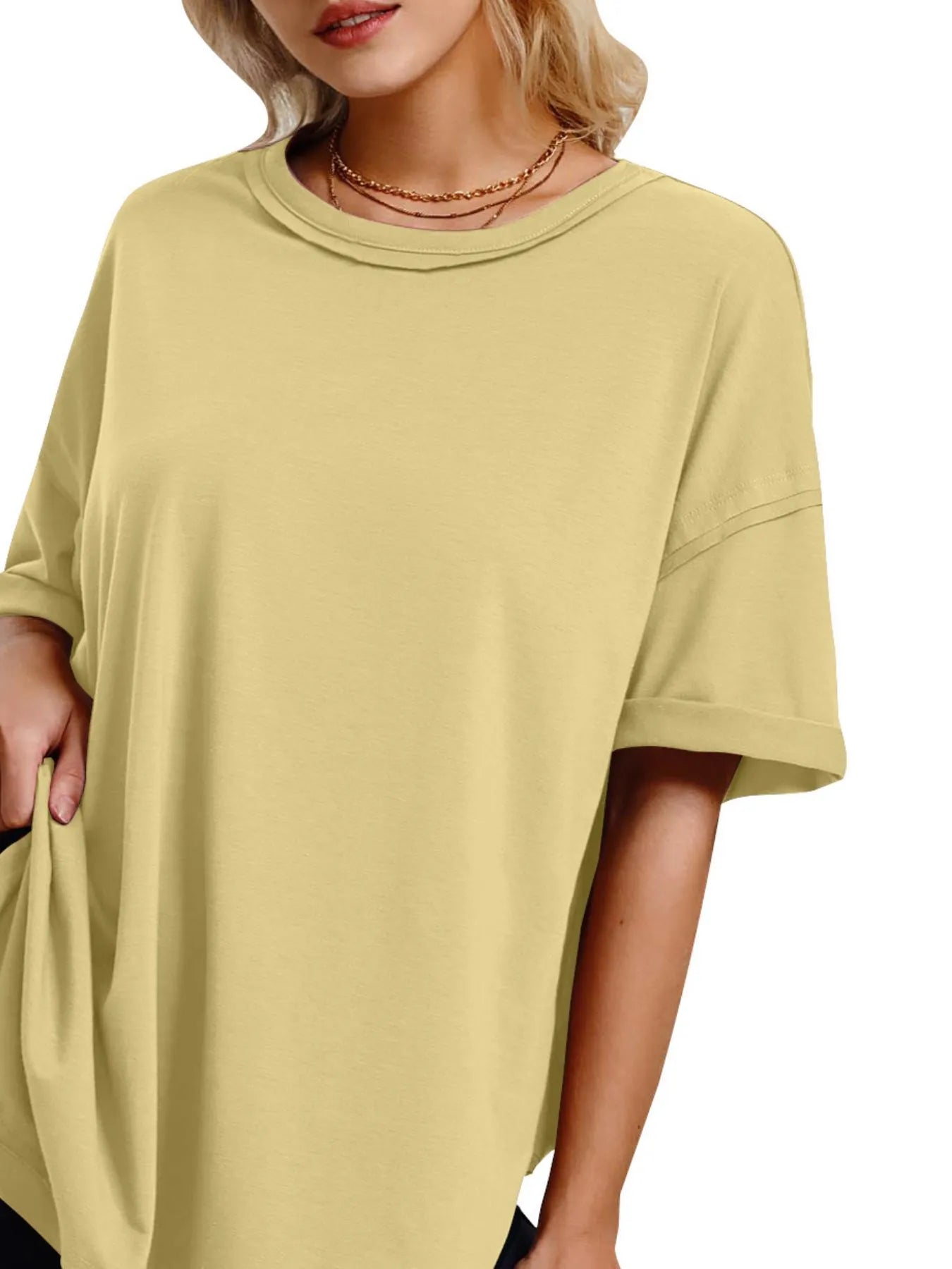 Full Size Oversized Drop Shoulder Side Slit T-Shirt Plus Size