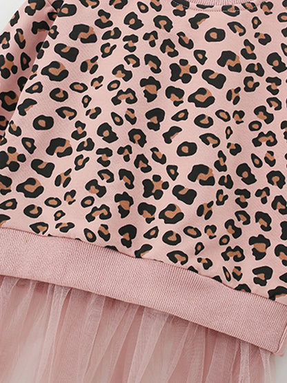 Children's Leopard Print Tulle Hem Sweatshirt