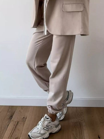 Lapel Collar One Button Blazer and Joggers Set