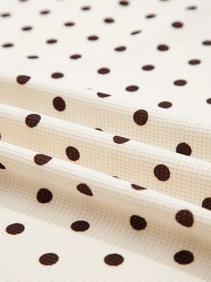 Polka Dot Notched Long Sleeve Top and Drawstring Joggers Lounge Set