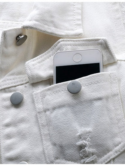 Full Size Button Down Raw Hem Sleeveless Denim Jacket Plus Size