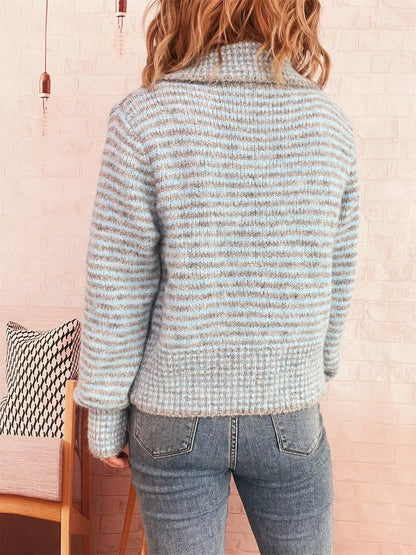 Striped Button-Up Long Sleeve Cardigan