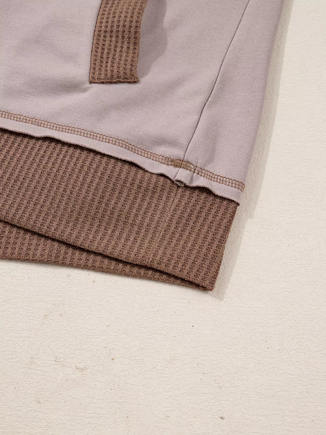 Oversize Waffle Patchwork Exposed Seam Casual Hoodie