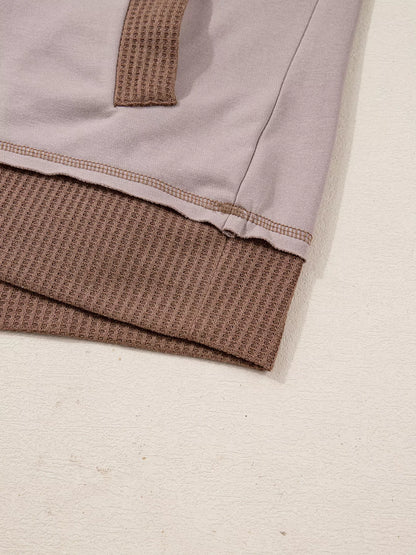 Oversize Waffle Patchwork Exposed Seam Casual Hoodie