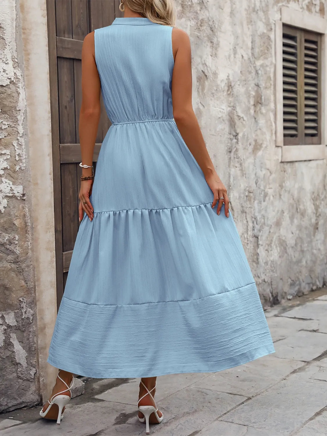 Notched Sleeveless Maxi Tank Dress