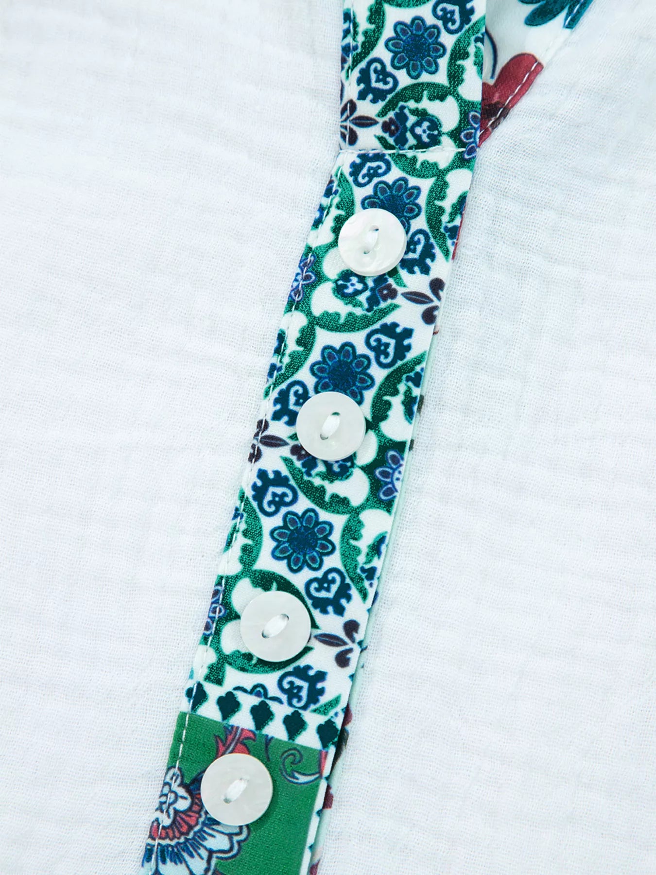 Mesh Patched Color Block Half Button Blouse