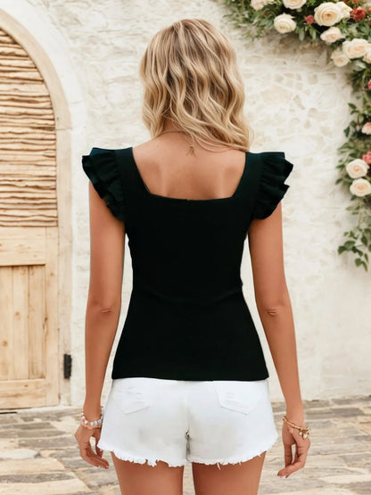 Square Neck Ruffled Cap Sleeve Top