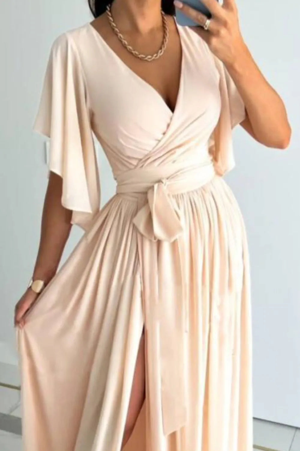 Surplice Flutter Sleeve Maxi Dress
