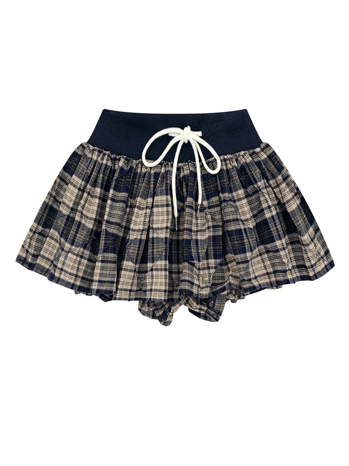 Drawstring Plaid Skort Black