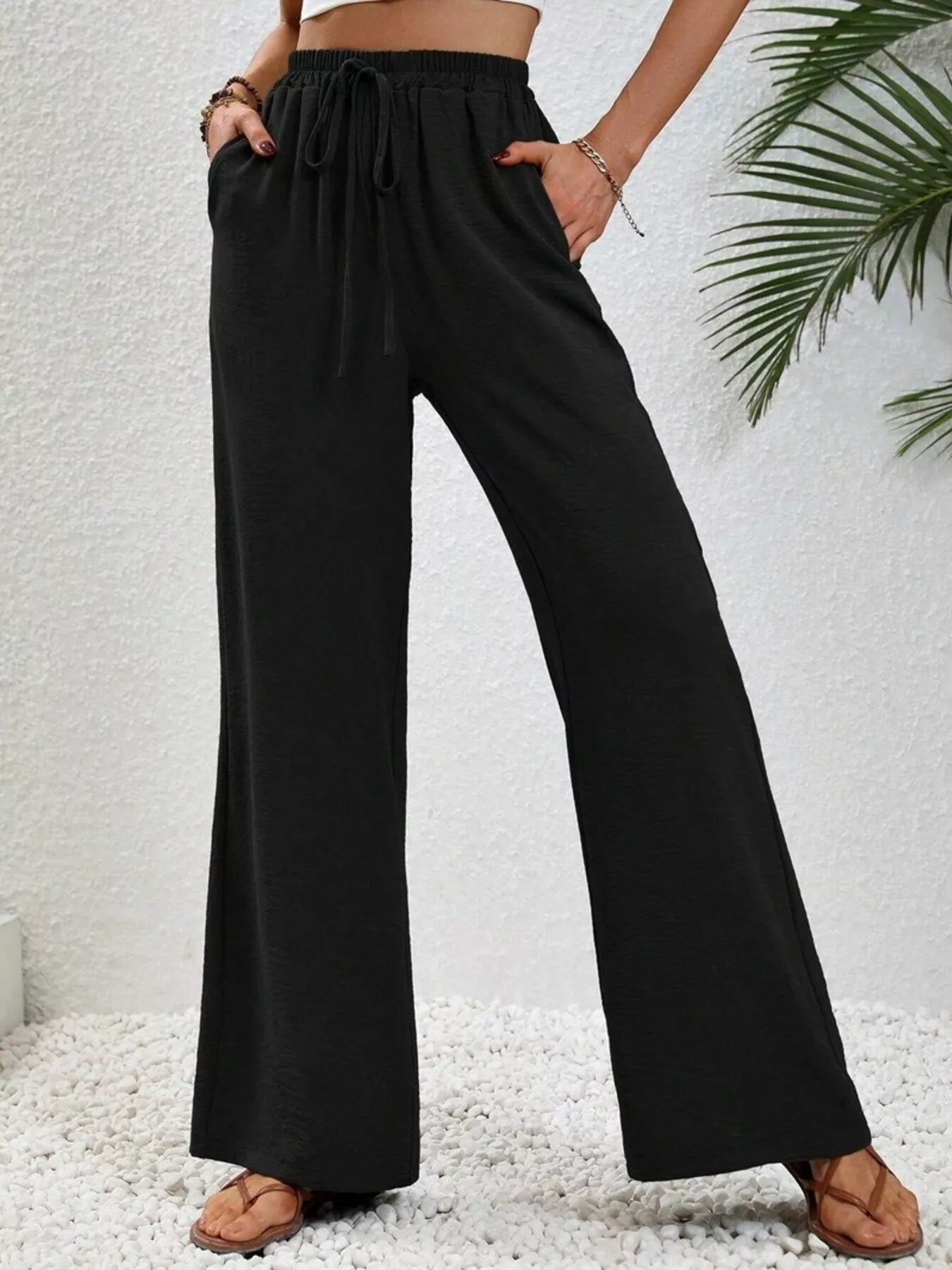 Casual Drawstring Wide Leg Pants