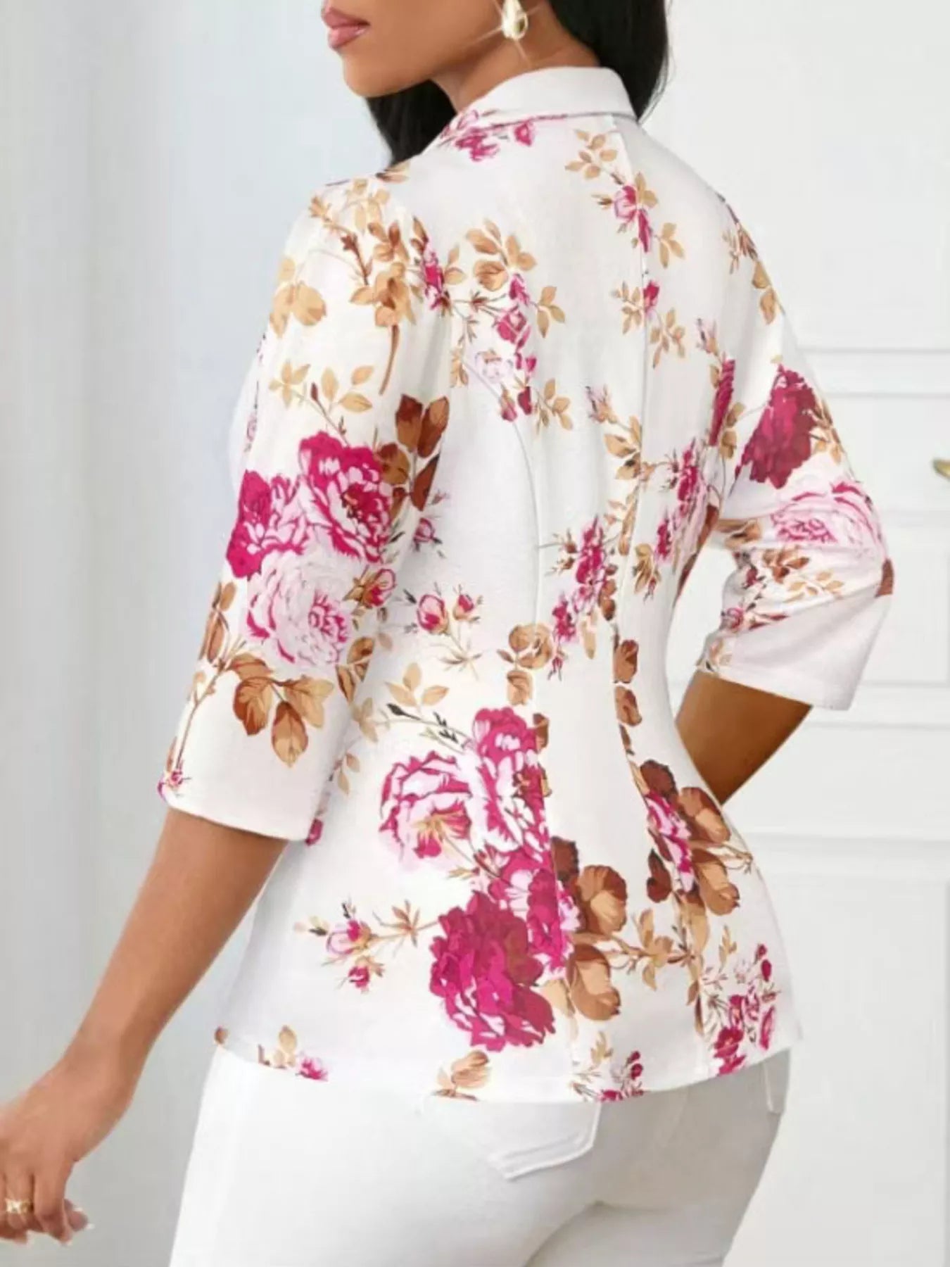 Floral Print One Button Casual Blazer