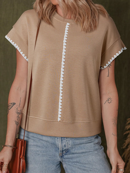Contrast Trim Short Sleeve T-Shirt Camel