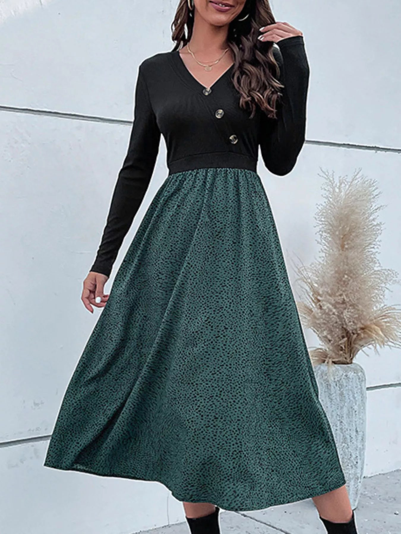 Animal Print Long Sleeve Midi Dress