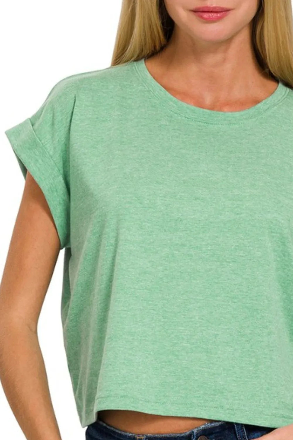 Zenana Rolled Sleeve Crop T-Shirt