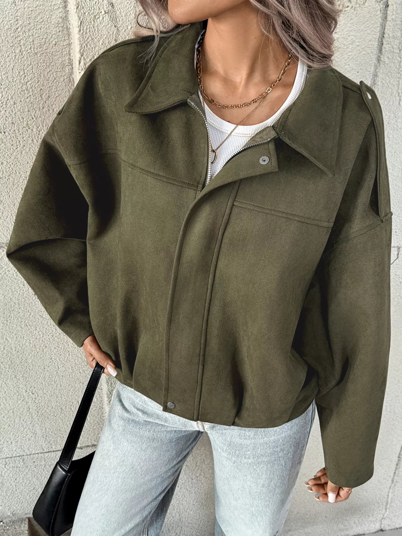 Zip Up Drop Shoulder Jacket