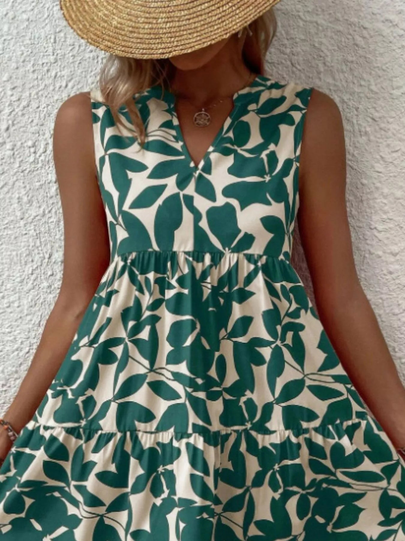 Full Size Printed Notched Sleeveless Mini Dress Plus Size