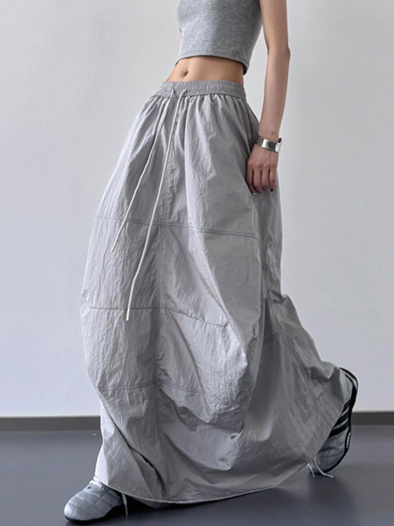 Drawstring Maxi Skirt Grey