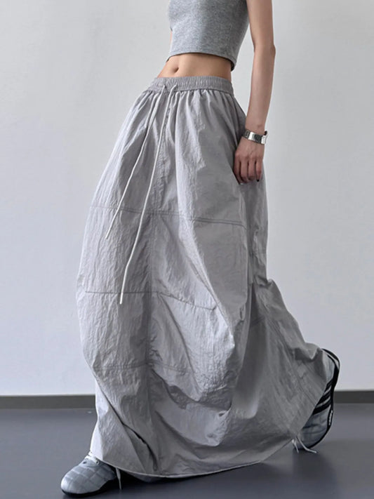 Drawstring Maxi Skirt Grey