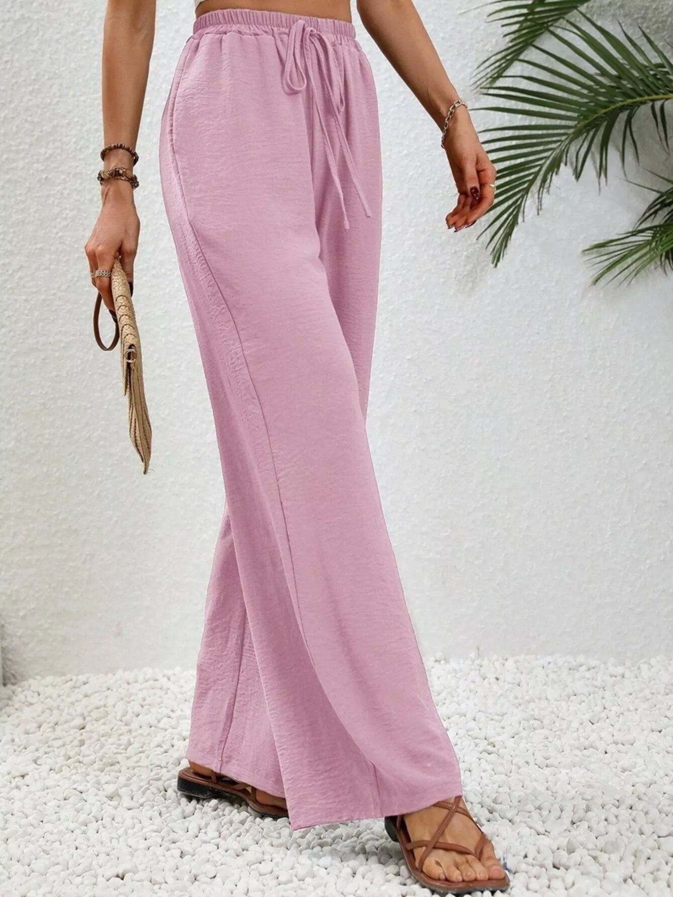 Casual Drawstring Wide Leg Pants Pink