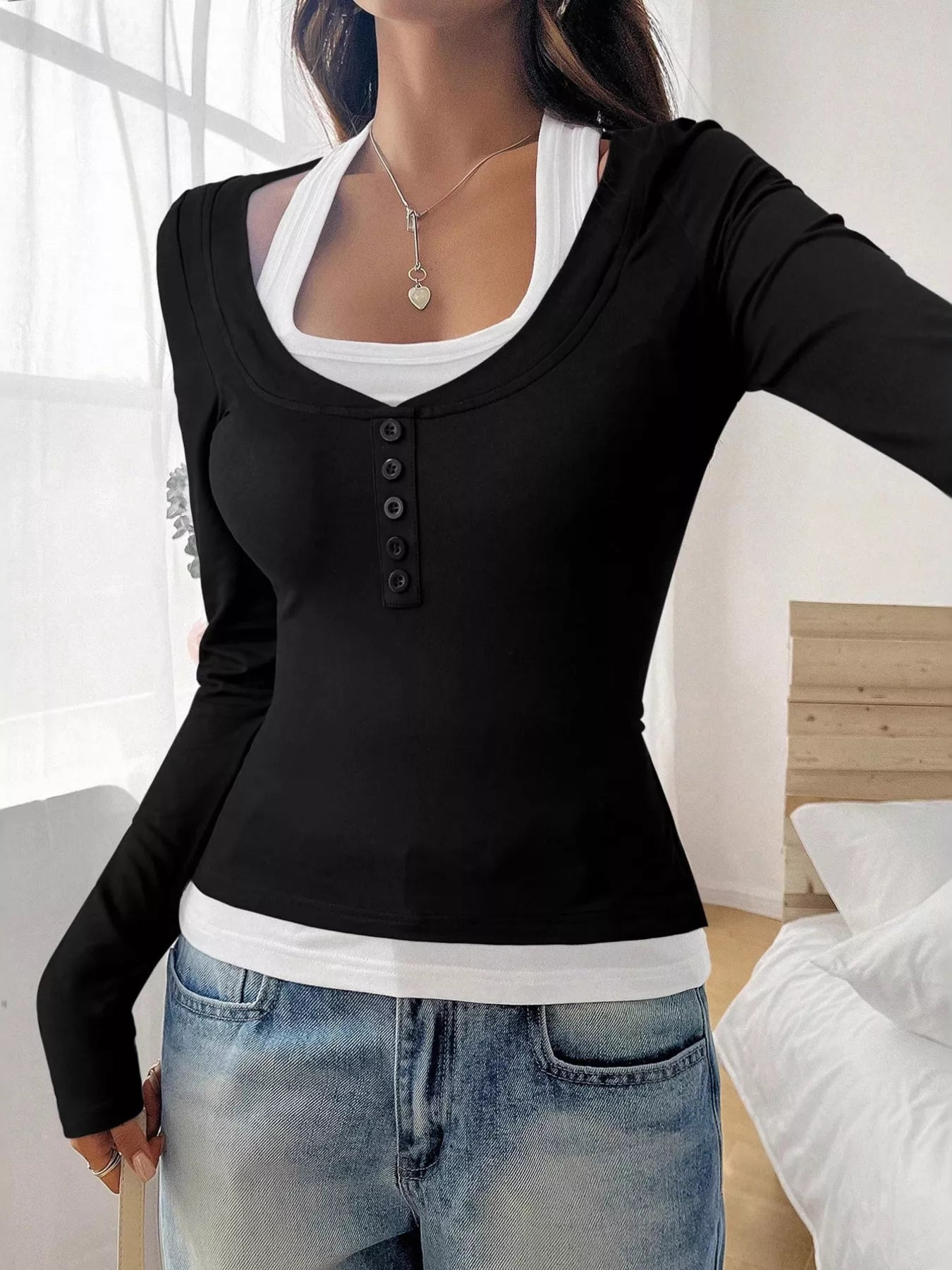 Scoop Neck Long Sleeve T-Shirt
