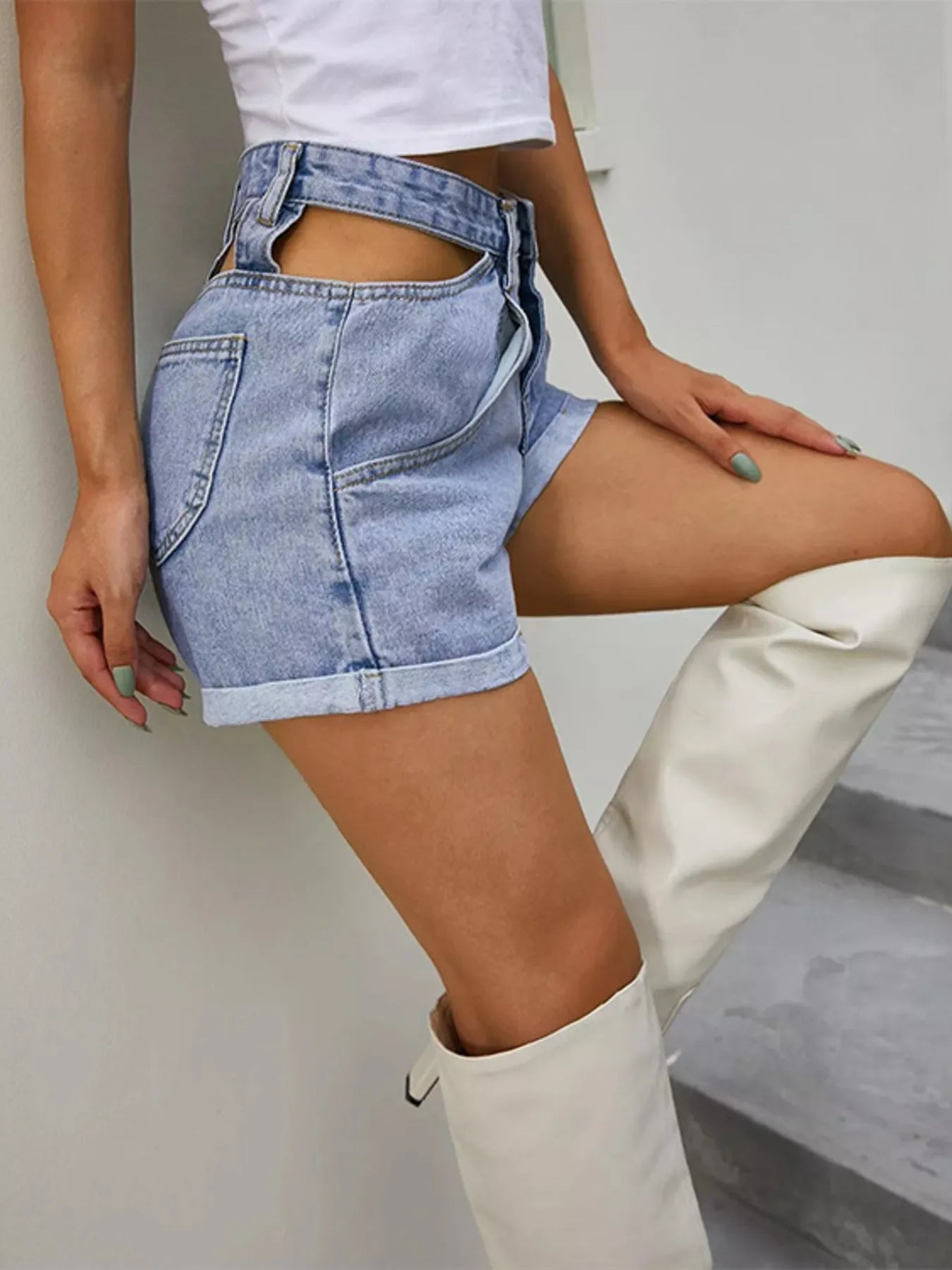 High-Waisted Cutout Denim Shorts